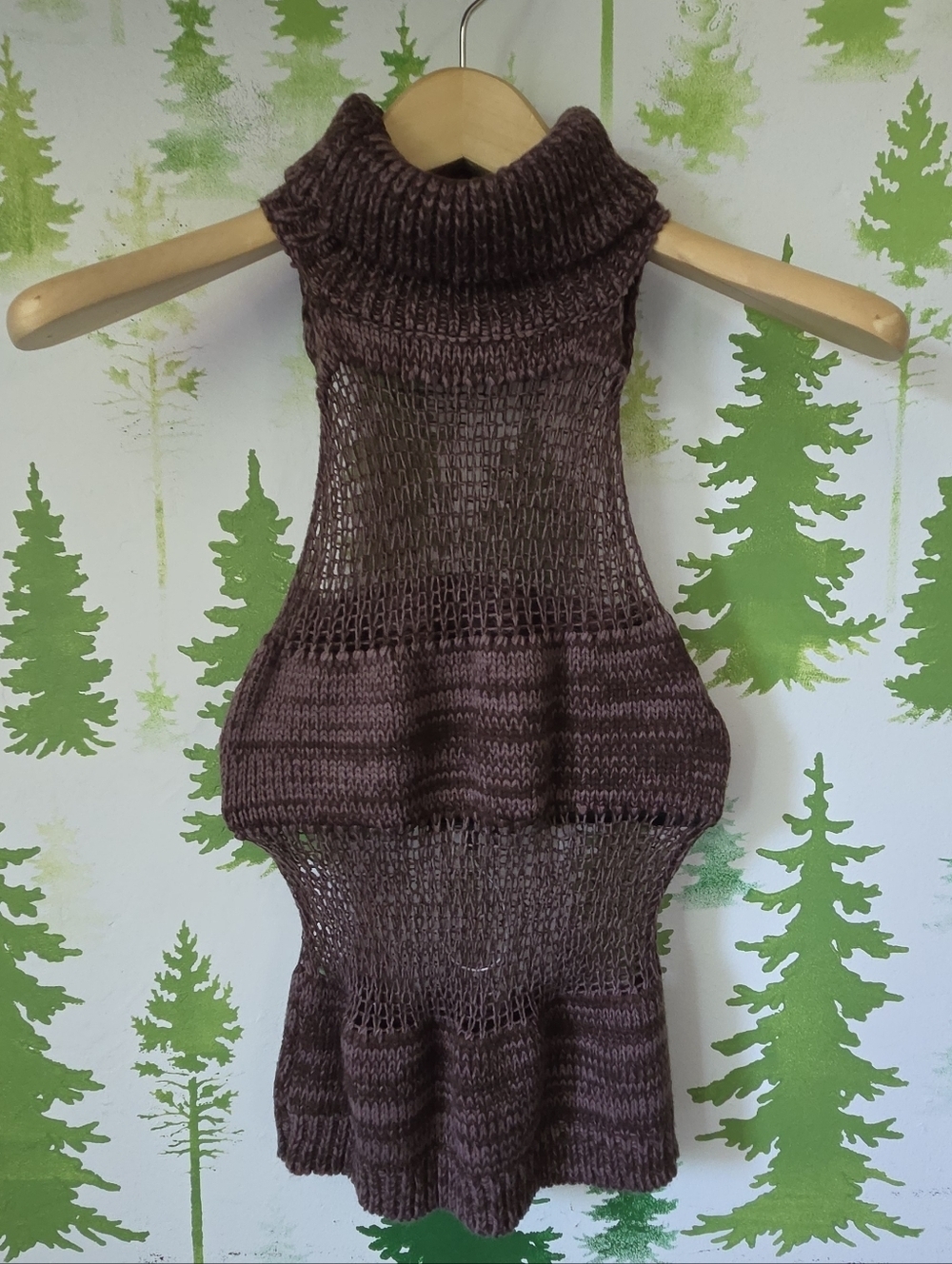 SHEIN Brown Sleeveless Turtleneck Open-Knit Sweater Vest
